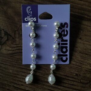 Clip-on Earrings - Dangling Faux Pearl